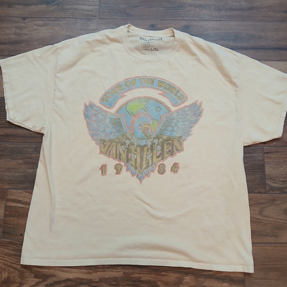 Van Halen Shirt Mens L/XL Cream 1984 Tour of the World Graphic Band Tee